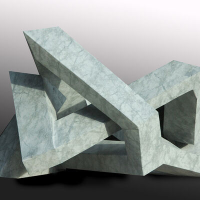 Marc Bertram, Titel der Skulptur: Maktie 1. Ein heller Stein sieht aus, als wäre er verknotet.