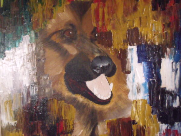 Das Bild "der Schferhund" von Harald Stlting bildet den Kopf eines Schferhundes mit geffnetem Maul ab.
