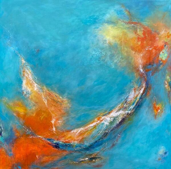 Abstraktes Bild von Dagmar Münch in den Farben blau und orange