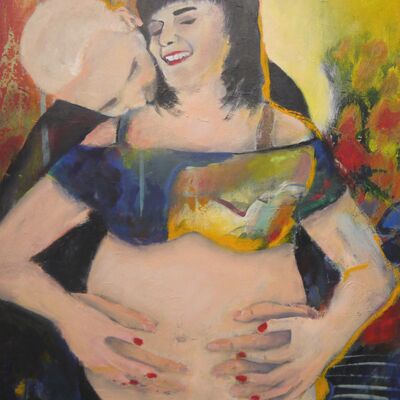 Ein Bild aus Acryl gemalt mit einer schwangeren Frau.