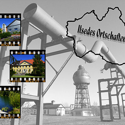 Dieses Fotografie von Frauke Scholz zeigt einen Kalender für die Gemeinde Ilsede und im Zentrum den Kugelwasserturm des Ilseder Hüttengeländes.