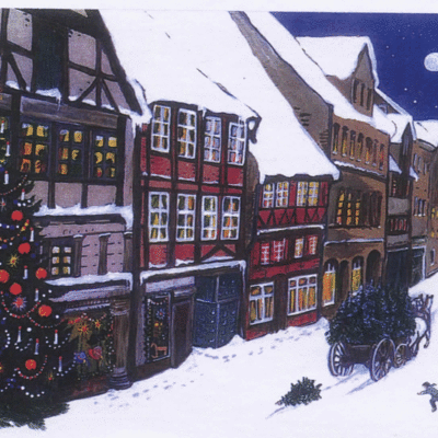 Freifrau Dagrun von Taube, der Titel der Illustration: Peine Breite Straße im Winter. Auf dem Bild ist die Breite Straße in Peine mit viel Schnee zu bewundern.